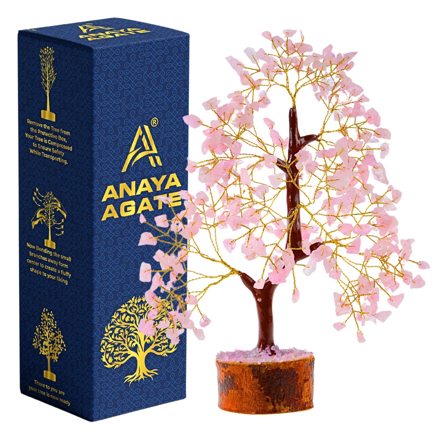 ANAYA AGATE Crystal Tree of Life Rose Quartz Healing Crystal Trees for Home & Office Decor, Handmade Gem Money Bonsai Trees for Positive Energy, Good Luck Decor, Birthday Gifts for Women, Mom