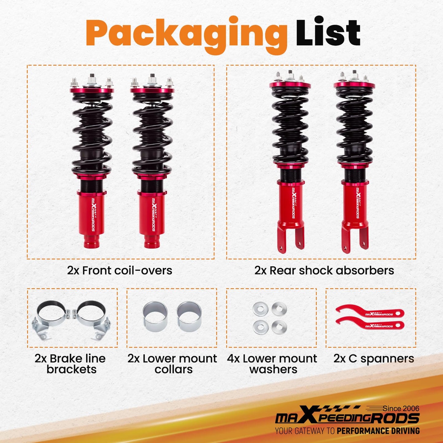maXpeedingrods Coilovers for Honda Civic 1988-2000, for Honda CRX 1988-1991,for Honda CR-X del Sol 1992-1995, for Acura Integra 1994-2001, Adjustable Height Coilovers Suspension Kit Lowering Kit Red