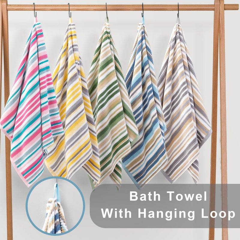 VOOVA & MOVAS Pink Soft Washcloths Set (6PC, 100% Cotton), Wash Cloth 13" x13, Striped Absorbent Washcloths Set for Bathroom & Guest, Luxury Wash Cloths Gift Set, Pink and Aqua Stripe