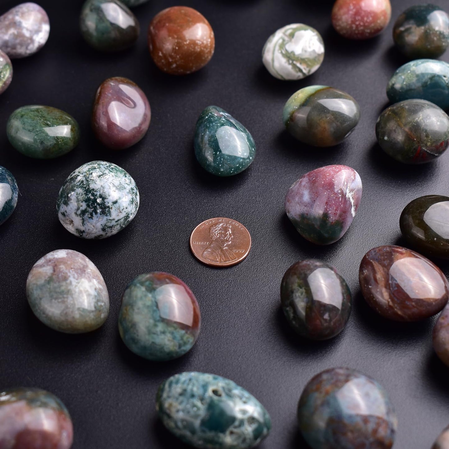 SigMntun Polished Stone Set Ocean Jasper Crystals, 0.8" Handpicked Tumbled Gemstones Rocks, Pebbles for Reiki, Chakra, Healing, Home Decor