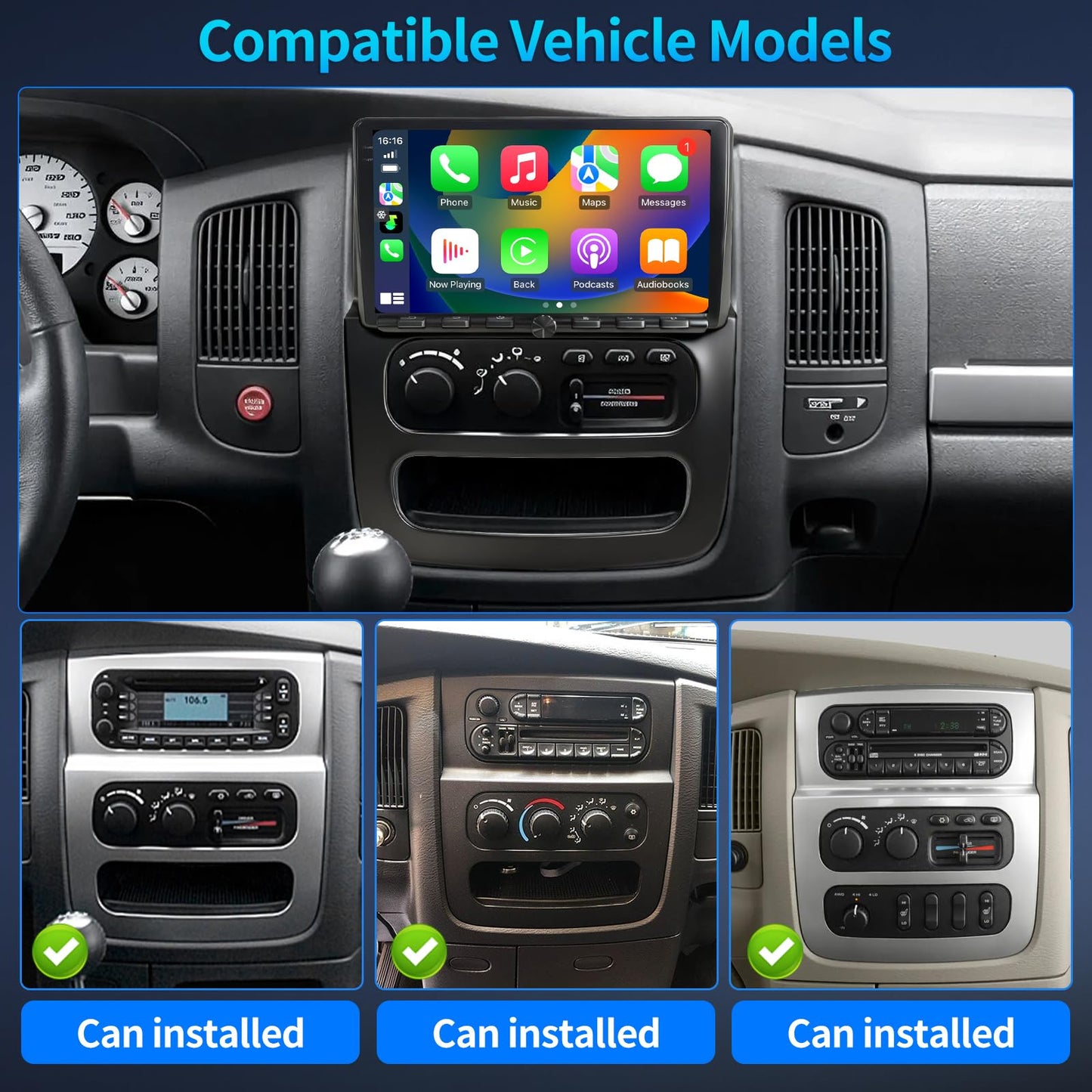 4+64G for Dodge RAM 1500 2500 3500 2002 2003 2004 2005 Radio 9 Inch Car Stereo with Physical Buttons and knobs Support Carplay Android Auto GPS Navigation SWC Back up Camera