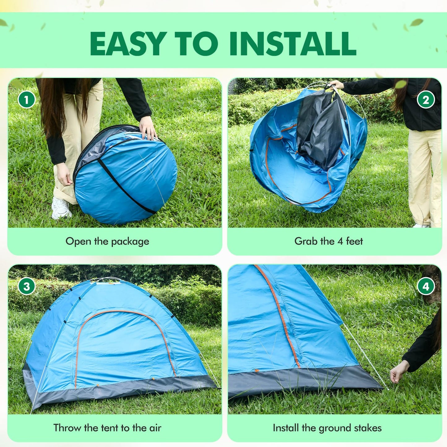 Woanger 16 Pack 10/16 Pack Bulk 2 Person Camping Tents for Homeless Lightweight Tent with Rain Fly and Carrying Bag Waterproof Windproof Setup Pop Up for Camping Backpacking Donation (Blue Green)