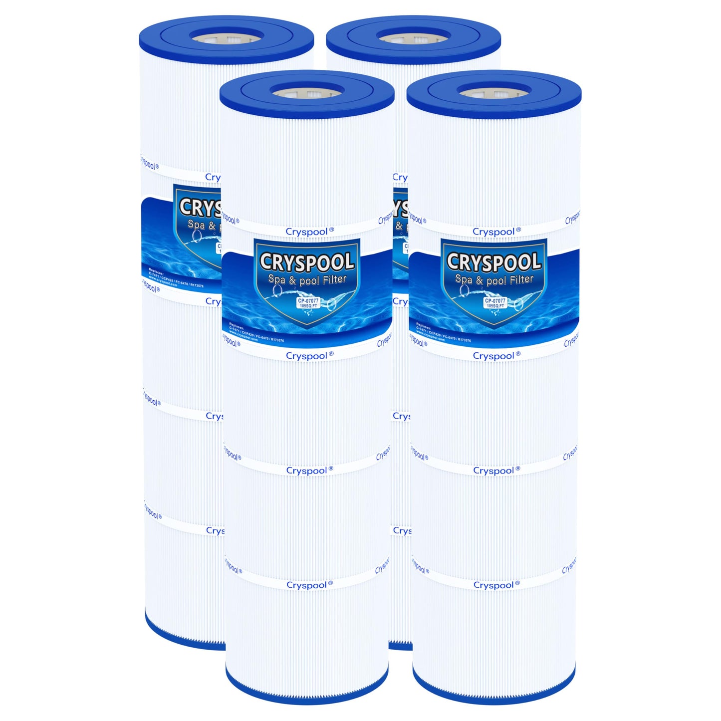 Cryspool® 07077 Filter Compatible with CCP420, Clean and Clear Plus 420, PCC105-PAK4, R173576, 570-0425-07, C-7471, 178584, 817-0106, FC-6470, 4×105 Sq. Ft Pool Filter Cartridges, 4 Pack