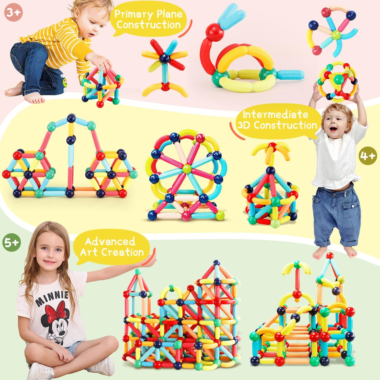 STEMTiles 64PCS Magnetic Building Blocks, Montessori Magnet Toys for Kids Toddlers, STEM Learning Toys for Boys and Girls, Creativity Kids Game