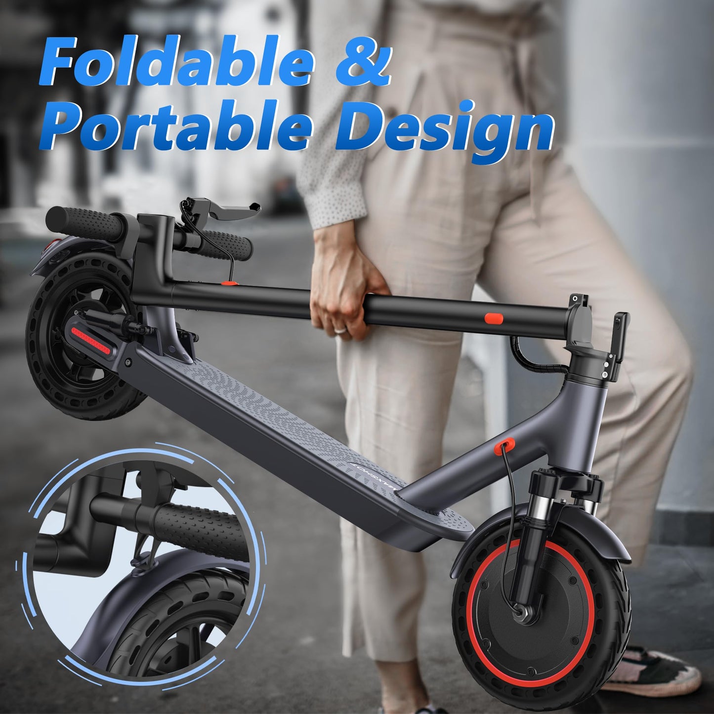 MAXSHOT Electric Scooter Adults, 500W Motor Up to 22 MPH, 22/28 Miles Long Range, 10" Solid Tires with Dual Suspension, Foldable Commuter E-Scooter with Dual Braking, LED Display & APP Control