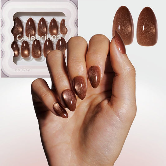 Celebritips Nail Art Press-Ons | Scarlett, Extra Short Oval Nails, Reusable | 16 sizes - 32 Nails Kit with Super-hold Nail Glue and Sticky Tabs