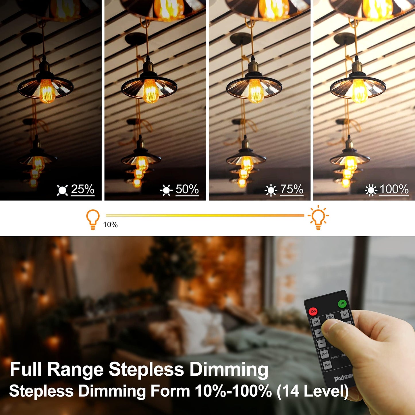 Outdoor Dimmer for String Lights, 560W Outdoor Dimmer Plug with Timer, IP65 Weatherproof Plug-in Dimmer Switch, 100FT Wireless Remote Control Dimmer for Led Lights or Lamp Patio, Christmas Lights
