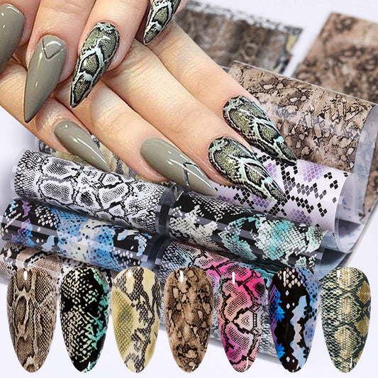 Holographic Nail Foil Stickers: Snake Print, Starry Sky Decals - Python Skin Nails Supplies for Transfer Glue Manicure