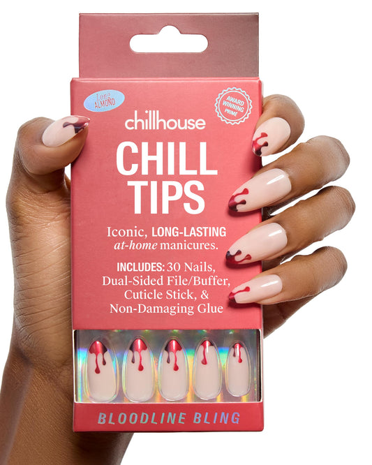 Chillhouse Chill Tips Signatures Press On Nails Kit, Bloodline Bling - 30 Nail Shapes & Sizes, Dual-Sided Buffer & File, Cuticle Stick & Glue - Long-Lasting Nail Art Manicures