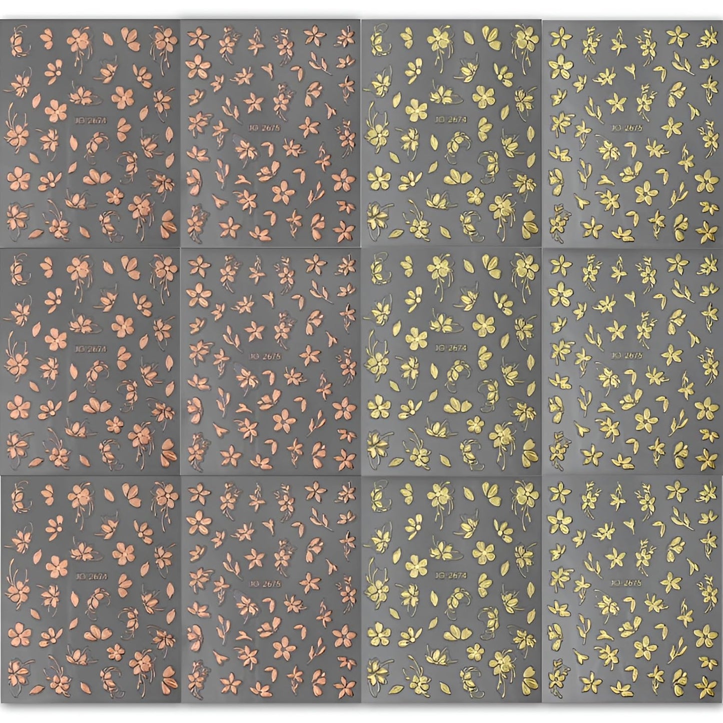 12 Sheets Flower Nail Art Stickers 3D Self Adhesive Gold Nail Decals Summer Spring Nail Stickers for Nail Art Design Flower Nails Supplies for DIY Acrylic Nails for Women Girls