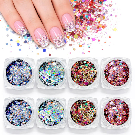 4-Color Iridescent Nail Glitter Set — Chunky Diamond Dust Foil Flakes for Gel Nails, Mermaid Makeup, Body & Resin Crafts