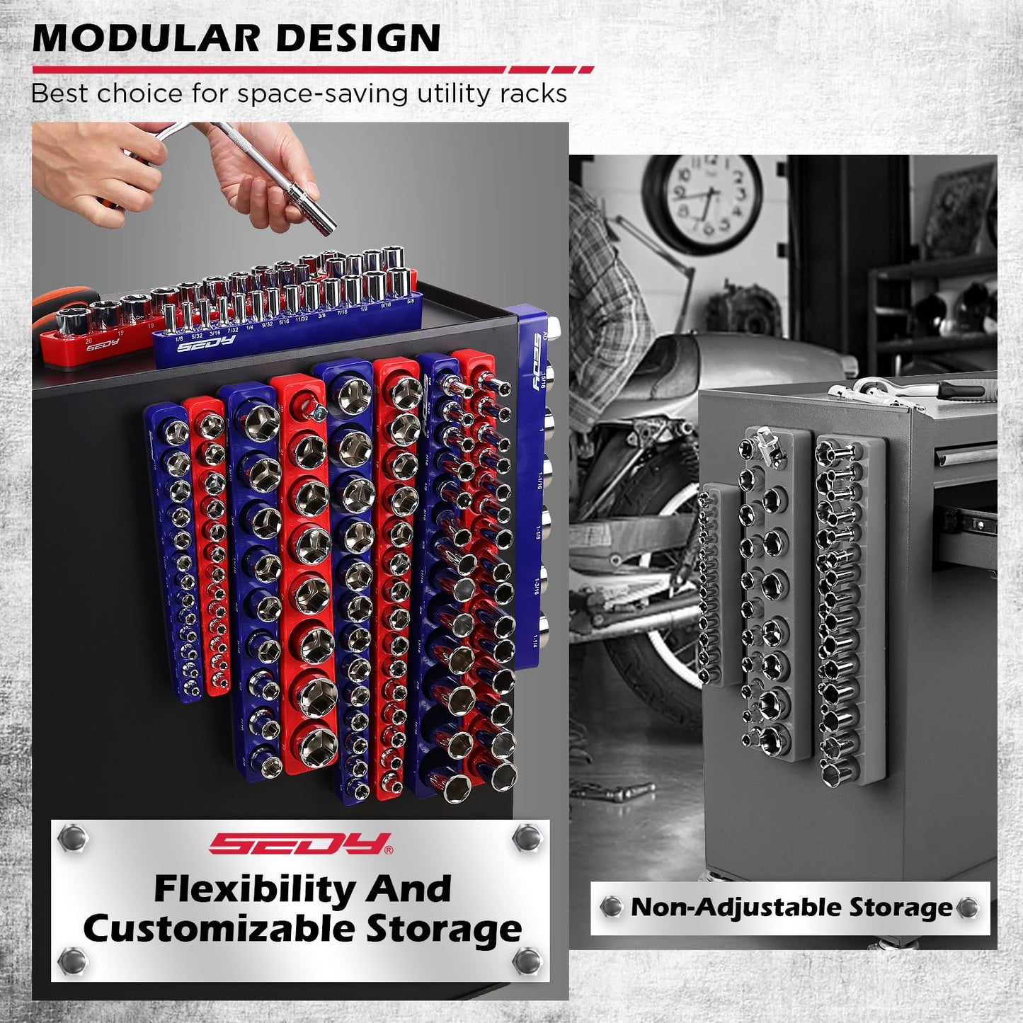 12-Piece 1/4" 3/8" 1/2"-Drive SAE & Metric Magnetic Socket Organizer Set (Holds 143 Sockets) -Detachable Tool Tray with 5mm Magnetic Base for Garage/Home(Sockets Not Included)