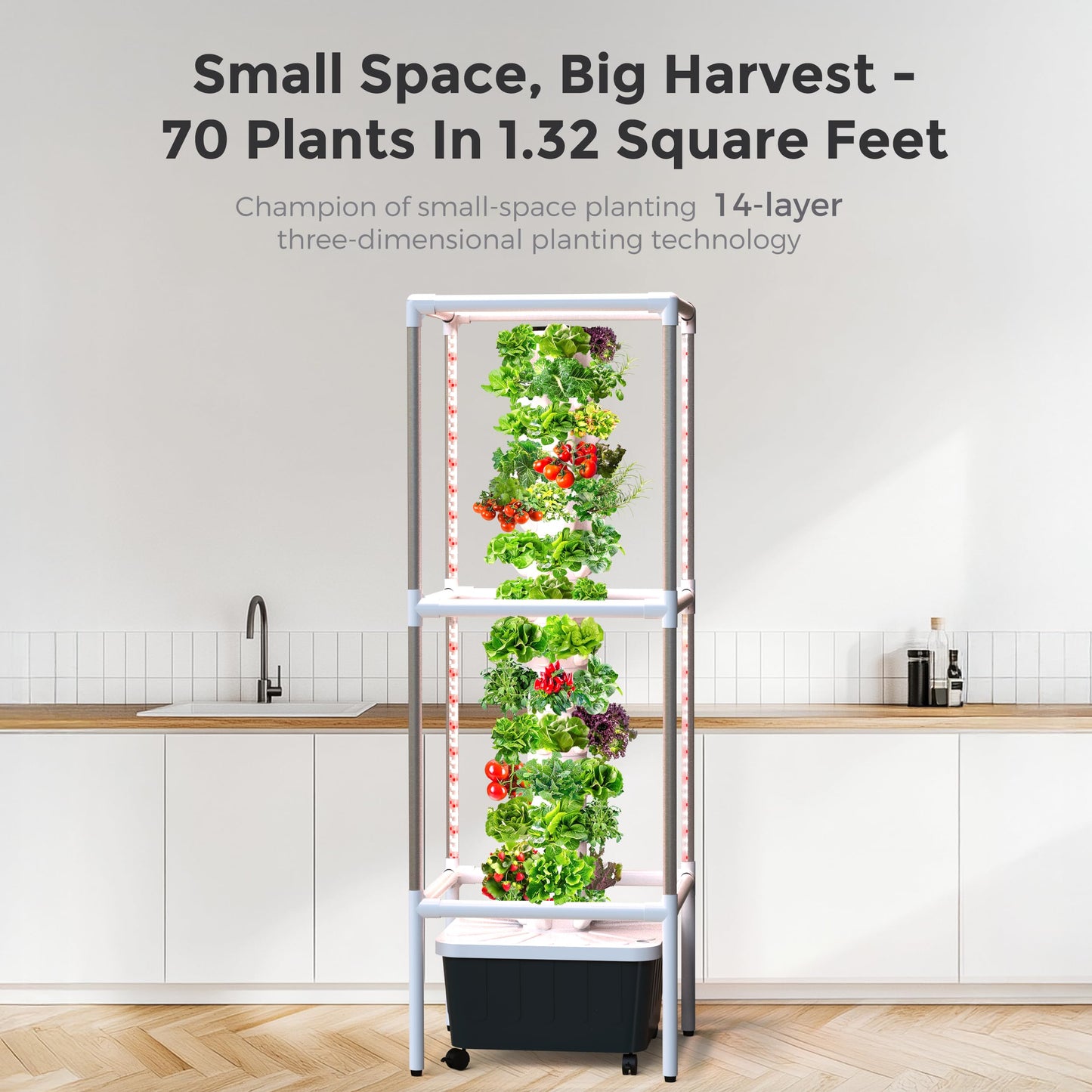 SJZX Hydroponic Growing System Kit - 70 Pods Large Vertical Hydroponics Tower with 8 Full-Spectrum 360° LED Grow Lights, 14-Tier Smart Indoor Herb Garden for Kitchen Office Winter Balcony Planting