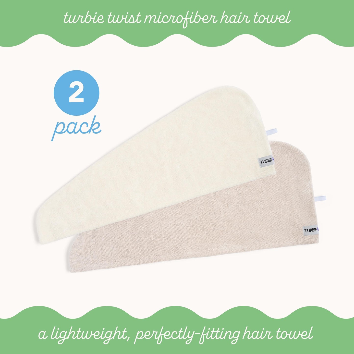 Turbie Twist 2-Pack Microfiber Hair Towel for Beauty, Travel, Gifting - Hair Wrap Turban for Straight, Wavy & Curly Hair - Premium Personal Care - Green & Red