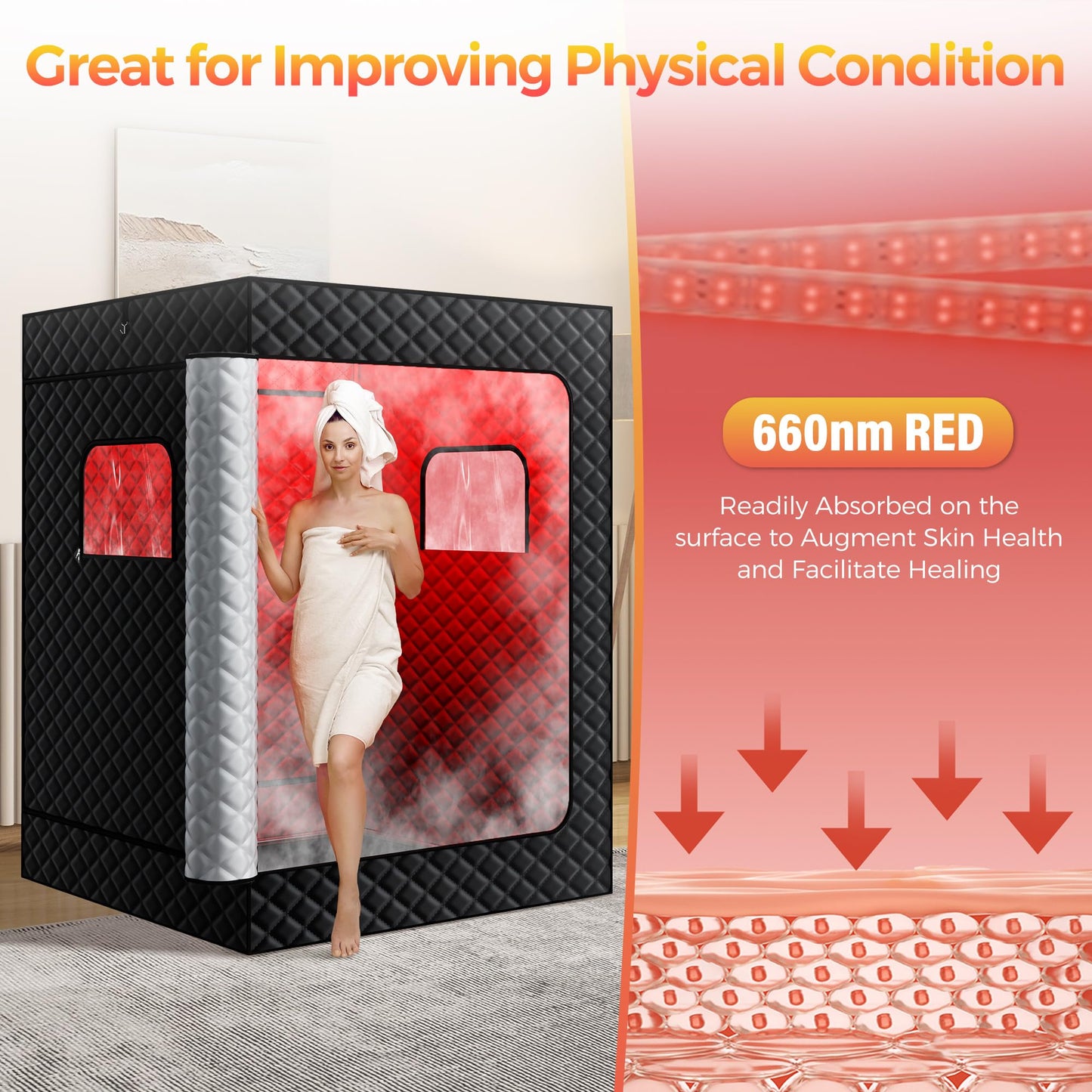 KASUE Upgraded 2 Person Sauna, Portable Infrared Sauna with 5-Layer Waterproof, 2 Steamers, 2 Folding Chair, 71”x 36”x 49” for Indoor, Outdoor, Gym, Spa, Carbon Black