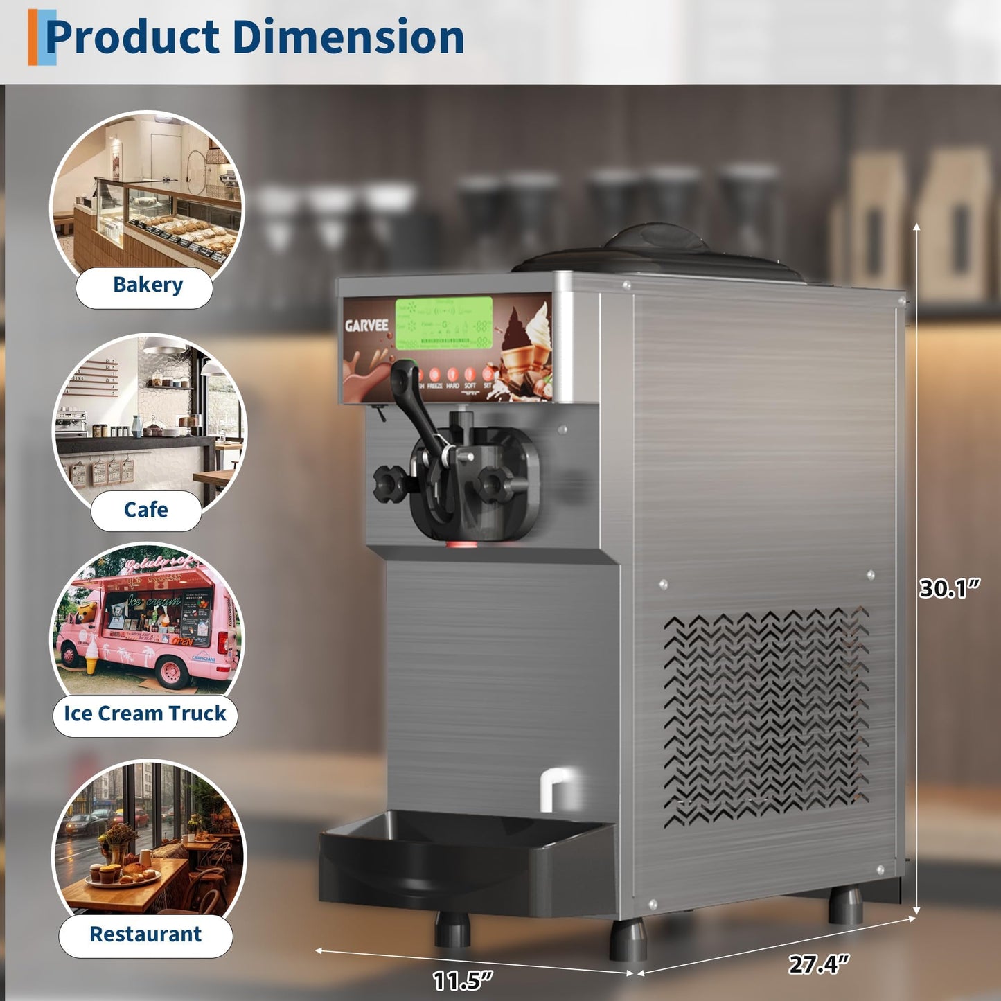 Commercial Soft Serve Ice Cream Machine, Single Flavor, 2.8-5.3 Gal/Hr Output, 5-Inch Display with Self-Cleaning & Easy Operation, 115V for Restaurant, Snack Bar, Cafe, 1400W