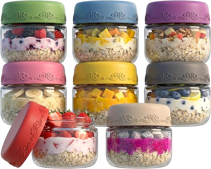 2oz 8Pack Glass Dressing Jars with Leakproof Lids, Containers for Sauce, Salad Dressing, Dips & Snacks â Reusable Glass Food Storage Cups for Lunch Box & Meal Prep(2oz-8Pack)