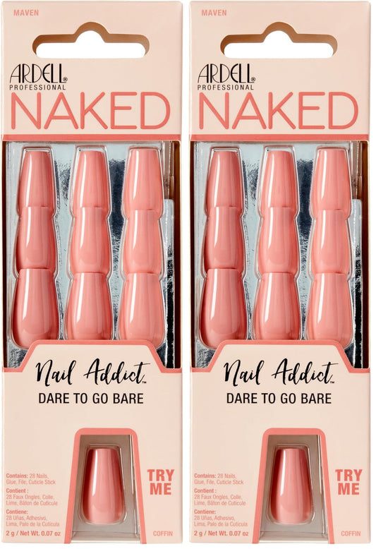 Ardell Nail Addict Naked Maven, Press On Nails, Medium Coffin Shape, Nail Kit, 2-Pack