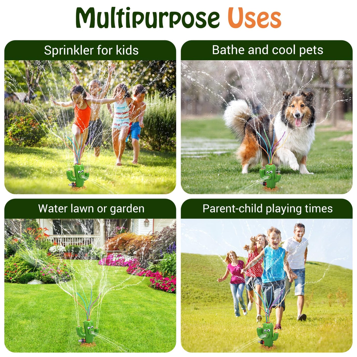 HeySplash Water Sprinkler Toy, Sprinkler for Kids Outdoor Play, Sprinkler Toy with 6 Wiggle Tubes, Outside Backyard Lawn Toys, Splashing Fun for Over 3 Year Boys Girls, Attach to Garden Hose, Cactus