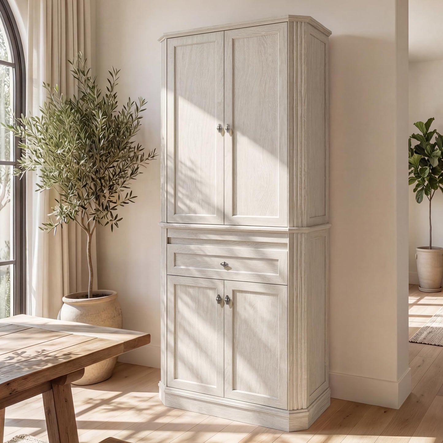 AMBERHAUS 72.2" Tall Kitchen Pantry Storage Cabinet with Doors, Farmhouse Storage Cabinet with Drawers, Adjustable Shelves and Pull-Out Shelves, White Wood Pantry Cupboard for Kitchen, Dining Room