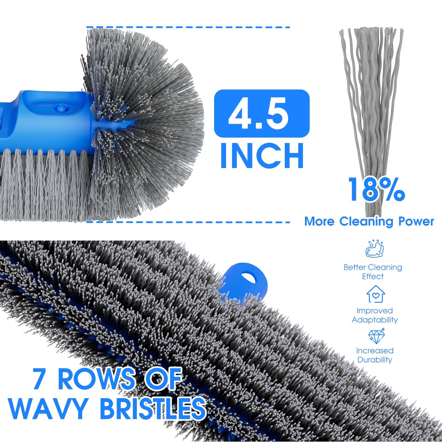 TidyMister 3-in-1 Pool Cleaning Kit Full Set - 18in Rounded End Pool Brush & Ergonomic Pool Vacuum Head with Wheels& Pool Nylon Net Fine Mesh for Above Ground In-ground Pools, Spas, Hot Tubs