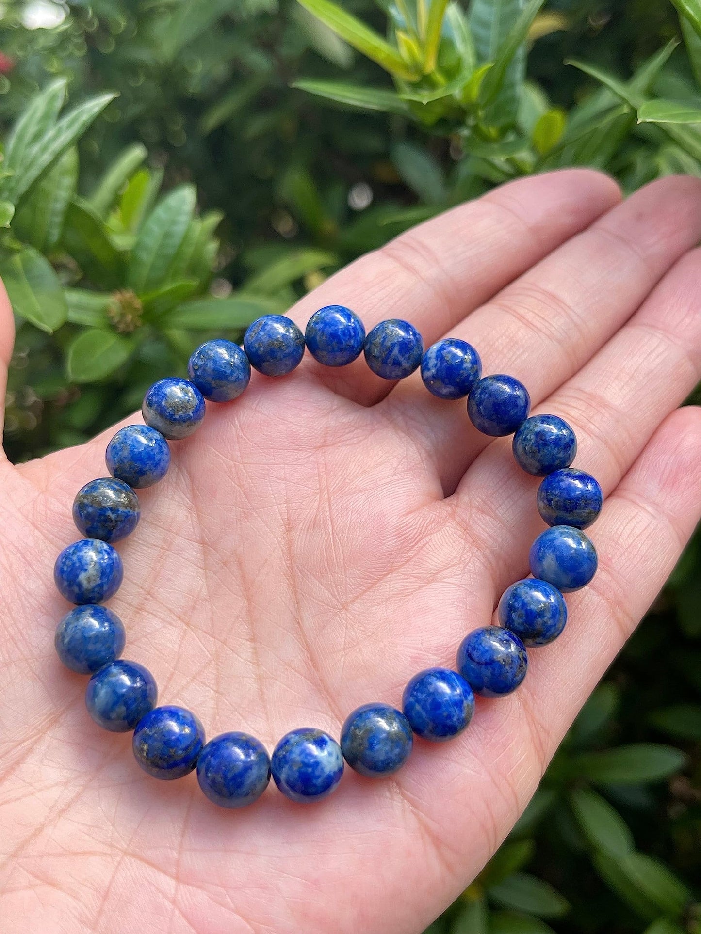 GAF TREASURES Lapis Lazuli Crystal Bead Bracelet 8mm, Genuine Lapis Lazuli Stretch Gemstone Bracelet, Healing Crystal Bracelet, Gift for Men & Women (1)