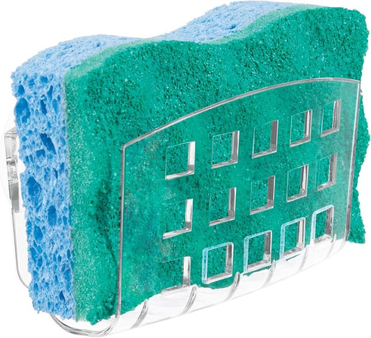 iDesign BPA-Free Plastic Sponge Holder for Kitchen Sink with Suction Cups, Ideal for Kitchen Sinks and Bathroom Organization, 2.3" x 5.2" x 3.7", Clear
