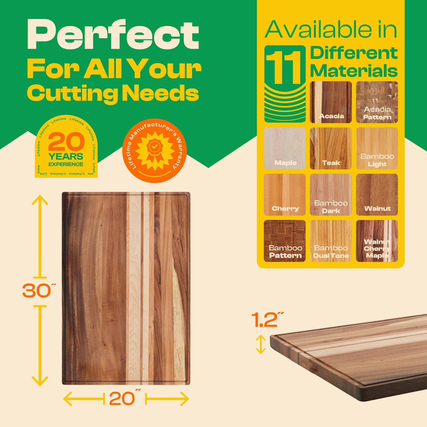 Riveira Walnut, Maple & Cherry Wood Cutting Boards for Kitchen – Large 30x20 Non Toxic Wooden Cutting Board with Juice Grooves – Premium Wood Cutting Board & Serving Board for Cooking & Charcuterie