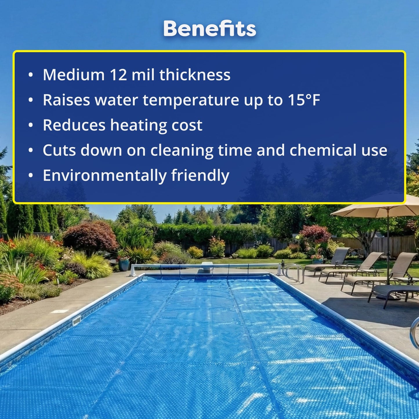 In The Swim 16' x 32' Premium Blue Rectangle Solar Pool Cover 12 Mil for Solar Heating Above Ground Pools and Inground Pools