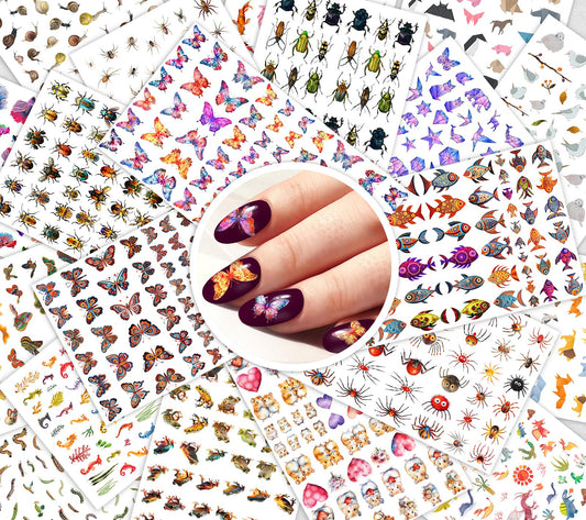 Insect Butterfly ~ 20 Sheets Nail Stickers ~ Butterflies Beetles Spiders Snails Fish and Detailed Wildlife Illustrations Creating Bold Nature Inspired Manicure Styles and Eye catching Nail Art