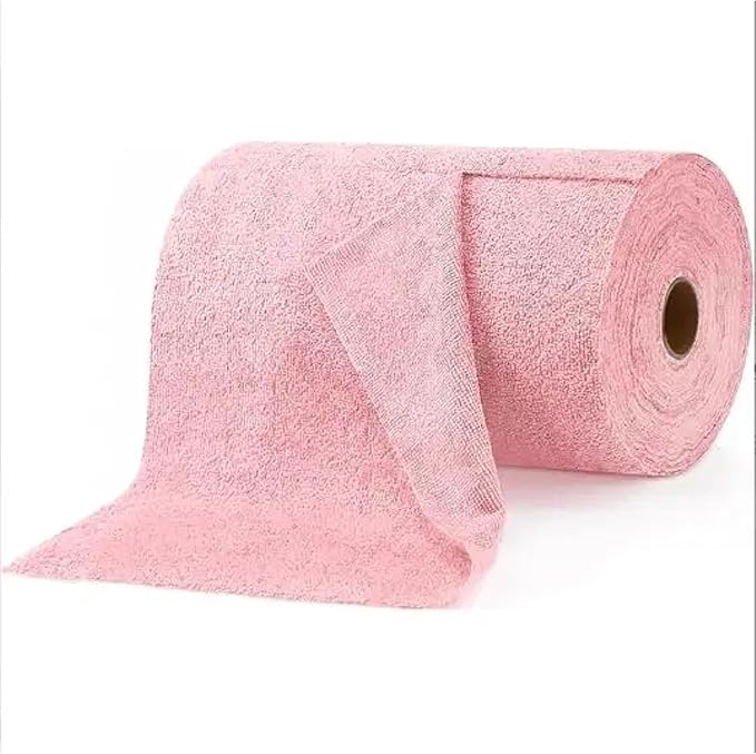 Microfiber Cleaning Cloths Roll â 50 Pack | Tear-Away Towels â Reusable| Ultra Absorbent| Washable Rags for Kitchen| House, Car, Garage | Eco-Friendly Microfiber Cleaning Supplies (Pink)
