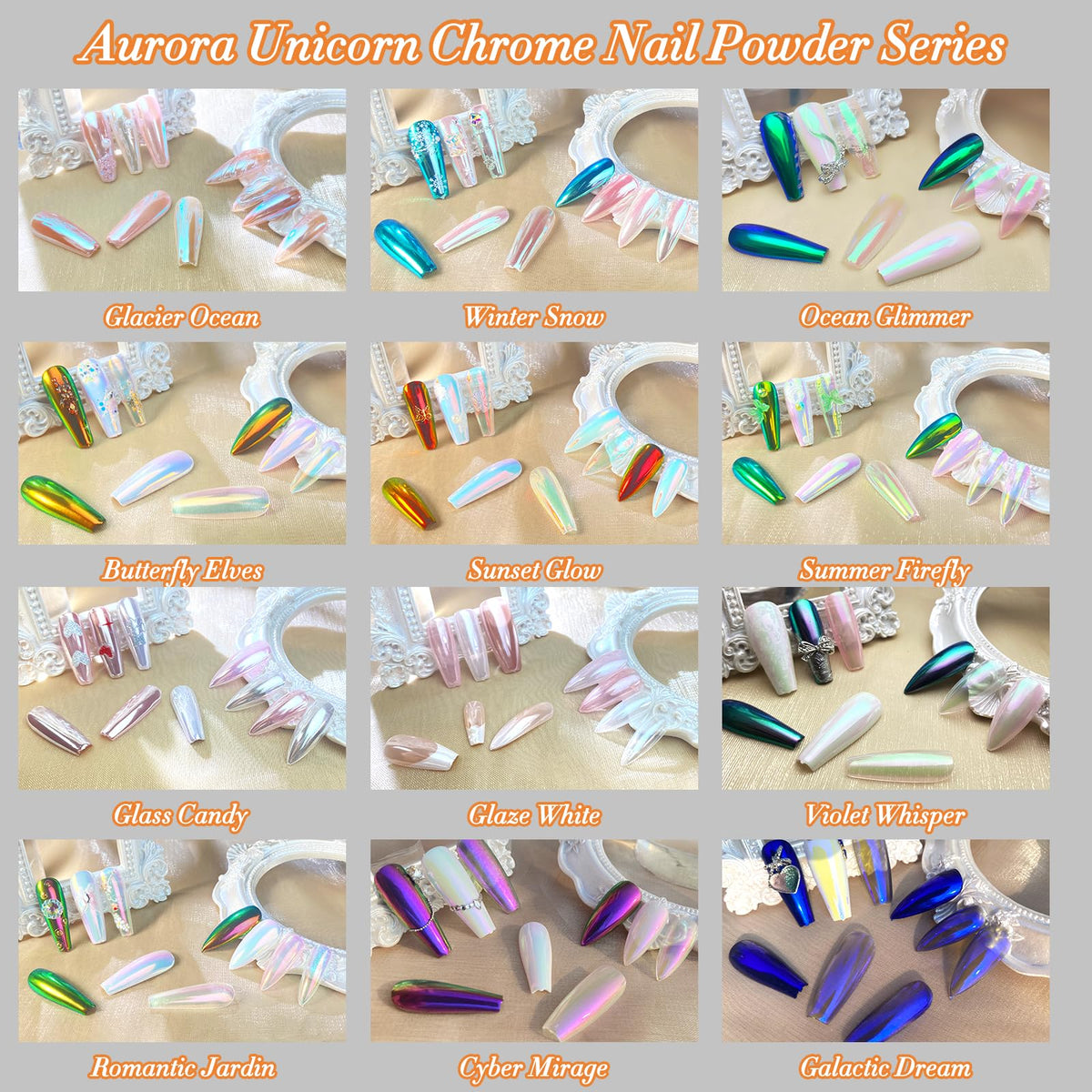 FNNZ Unicorn Chrome Nail Powder, Aurora Unichrome Mermaid Aurora Pigment Pearlescent Nail Art Glitter Dust Decoration for Home DIY Salon Manicure - Ocean Glimmer