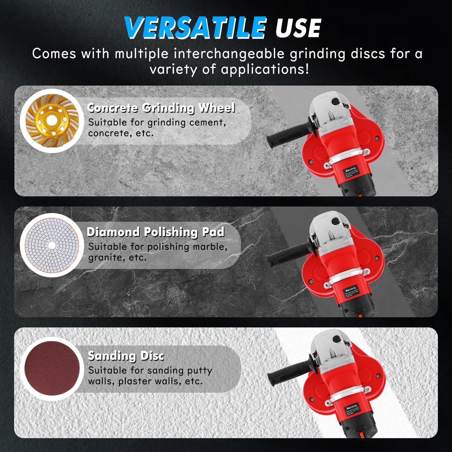 3-Head Concrete Grinder Set 4" Concrete Floor Grinder 2800W Concrete Surface Planer with 6 Speed Control & Dust Extraction Shroud for Grinding Concrete Cement Marble Granite