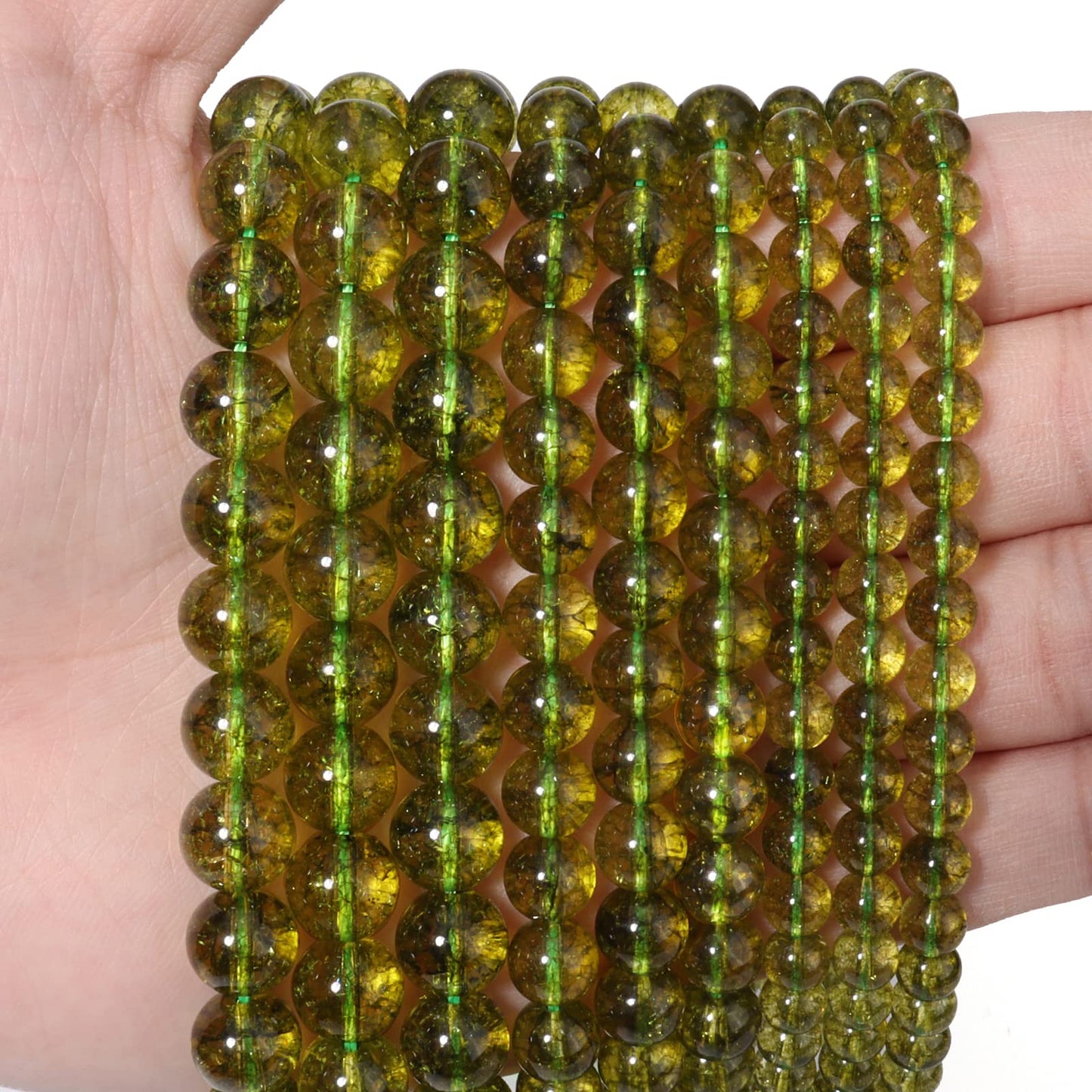 35pcs 10mm Natural Stone Beads Peridot Jade Beads Energy Crystal Healing Power Gemstone for Jewelry Making, DIY Bracelet Necklace
