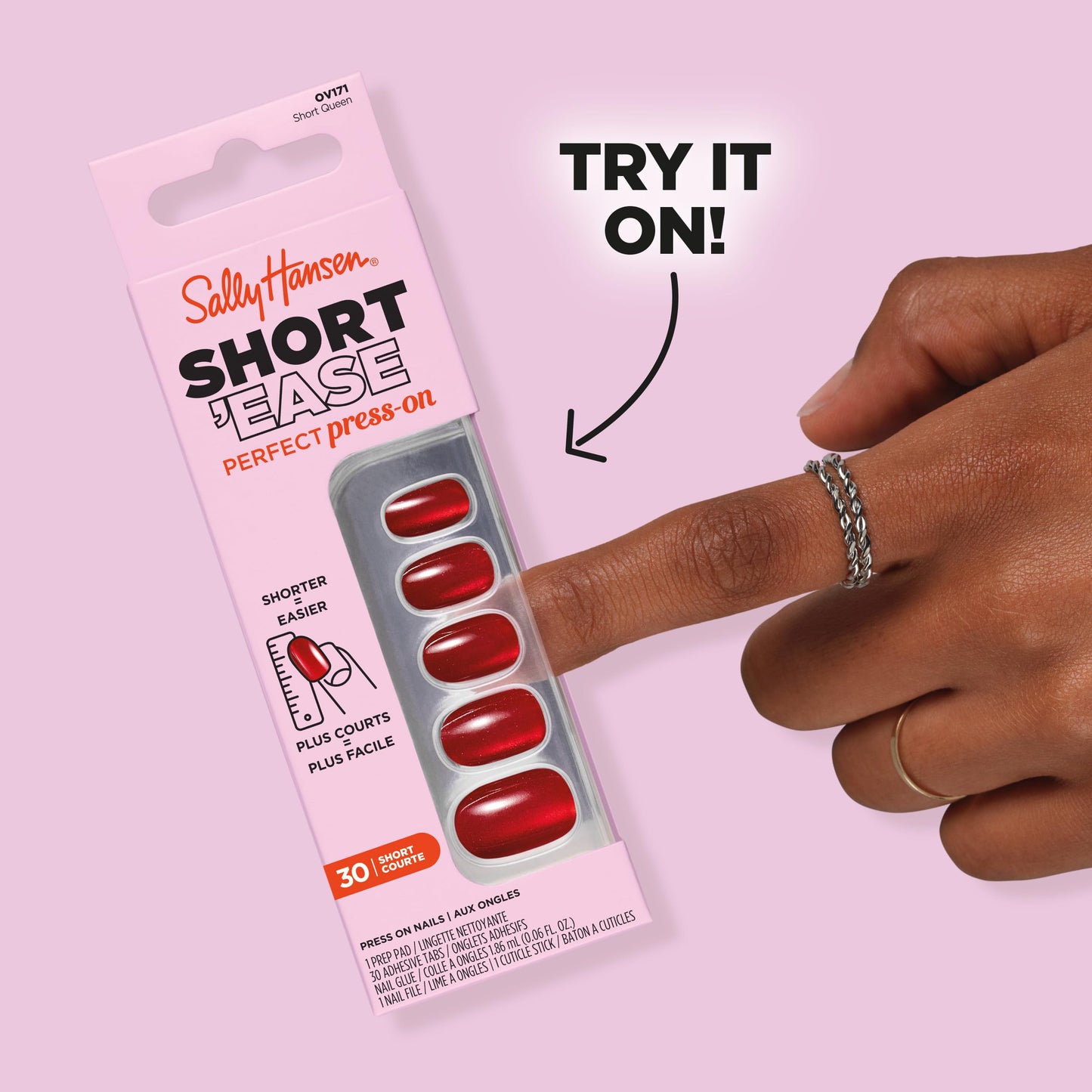 Sally Hansen Salon Effects Perfect Press-On Short'Ease Nails | Oval Shape | Easy to Apply, Non-Damaging, Natural Look Vitamin E & B5 | 30 Nails, Nail Glue, Adhesive Tabs, File| Short Queen