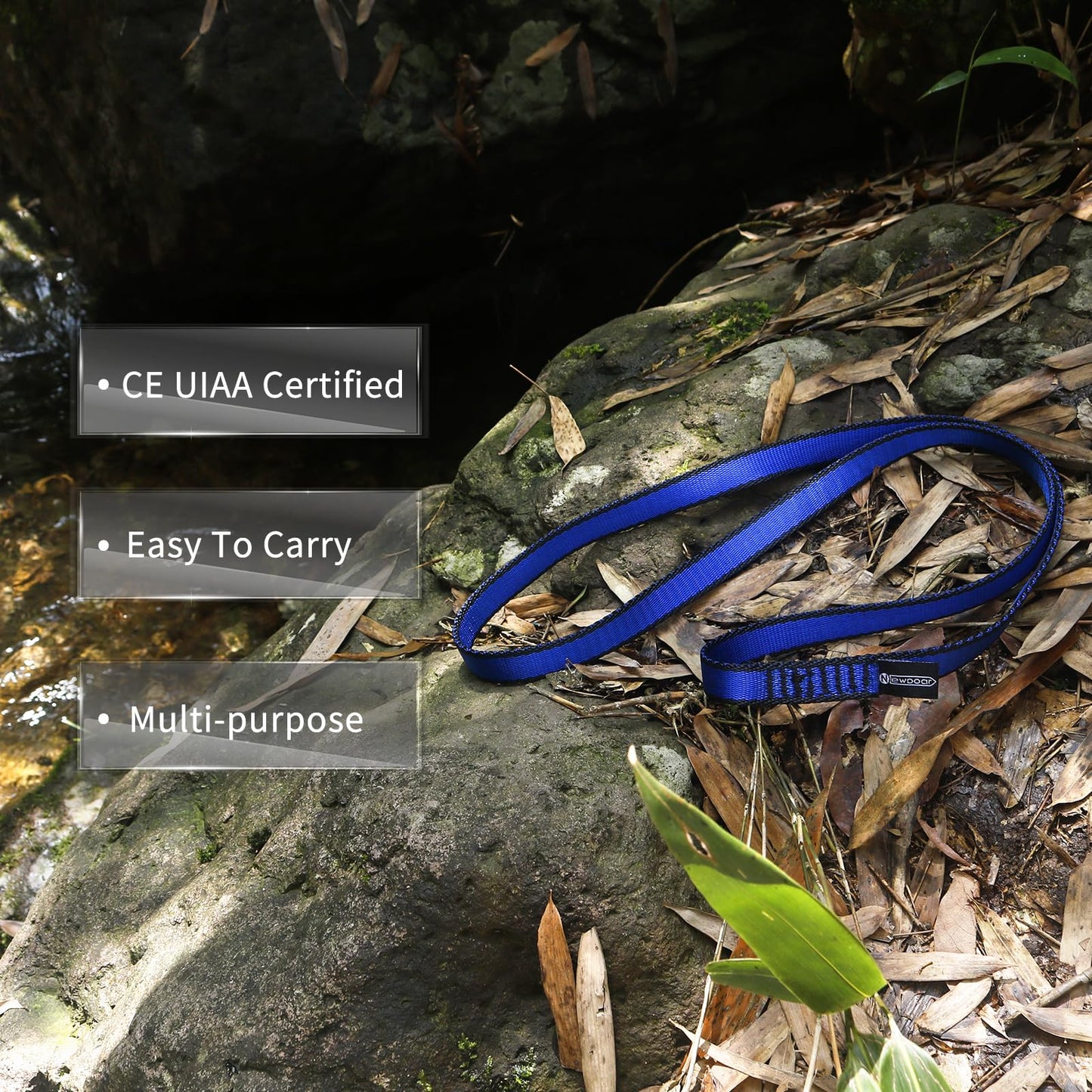 NewDoar 16mm Climbing Sling UIAA CE Certified,23KN EN566 Certified,Climbing Utility Cord Rock Climbing,Creating Anchors System,Rappelling Gear,Perfect for Tree Work(Blue 48" 1pcs)"