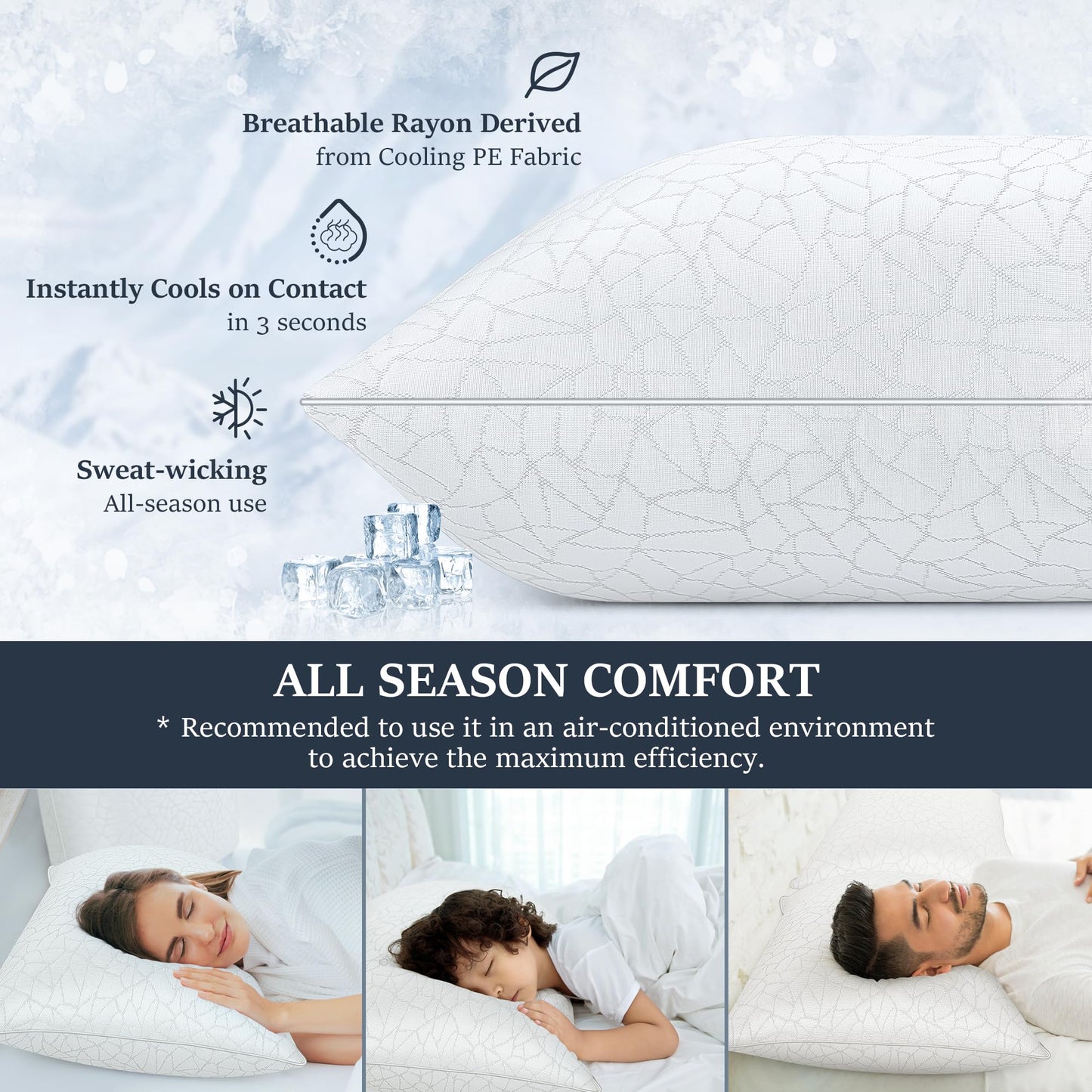 COZSINOOR Bed Pillows Queen Size - Cooling Premium Down Alternative Pillows Set of 2 for Side, Back, and Stomach Sleepers Hotel Quality Fluffy Soft Microfiber Fill Breathable Skin-Friendly