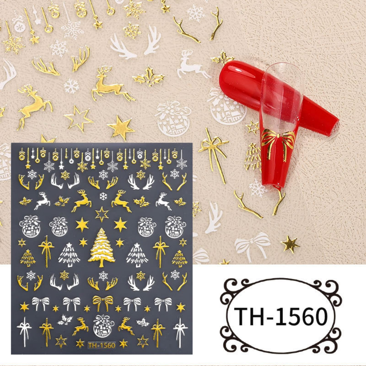 5 Sheets Christmas Bronzing Nail Stickers, 3D Embossed Self-Adhesive Snowflake Nail Decals with Xmas Tree Santa Claus Bow Design Holiday Nail Art Supplies for Women DIY Decorations