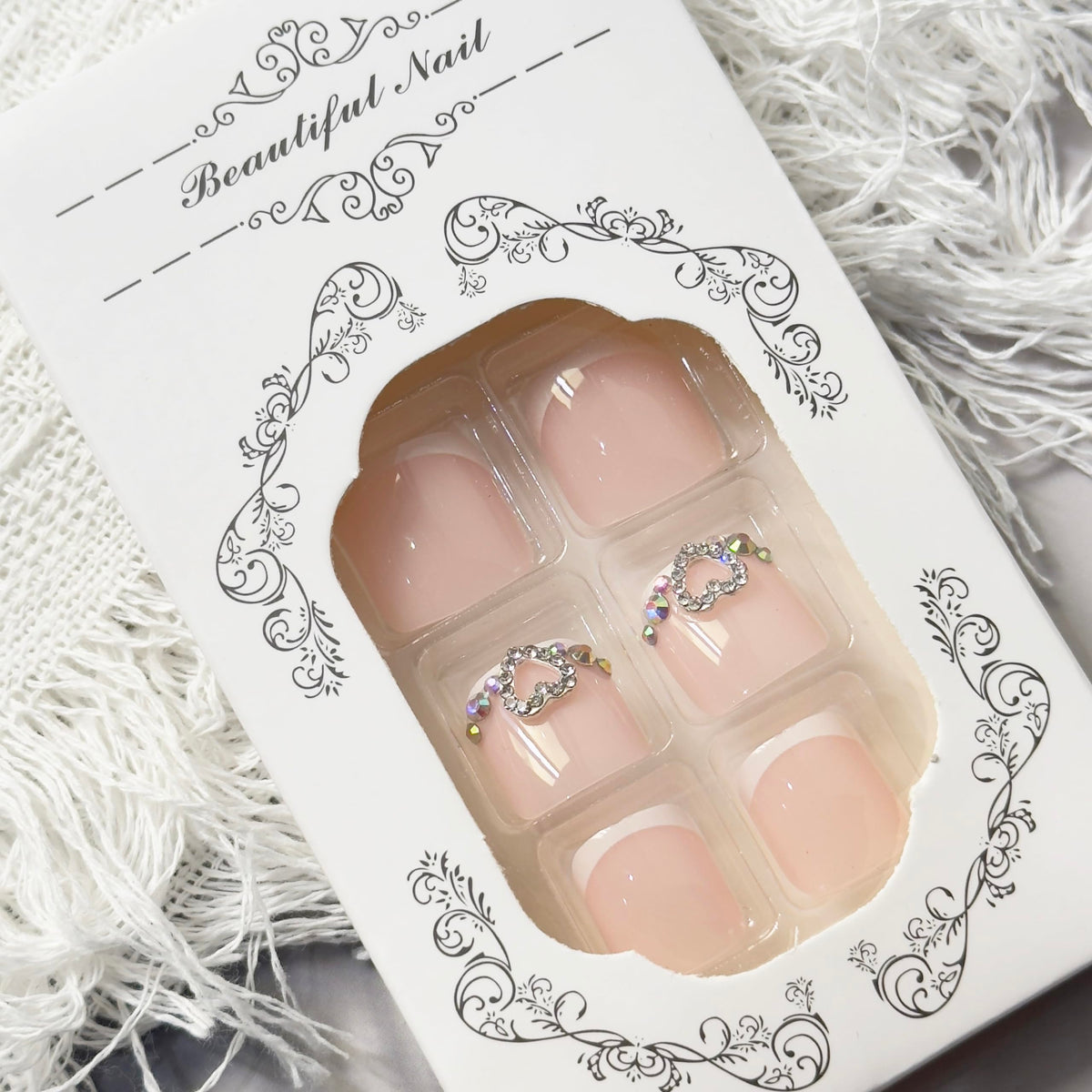 French Tip Press One Toe Nail for Women Fake Toenail with Rhinestones Designs Heart Glossy Fashion False Toenail Full Cover Acrylic Nail Art DIY Foot Nails Design Toenail Tips 24Pcs