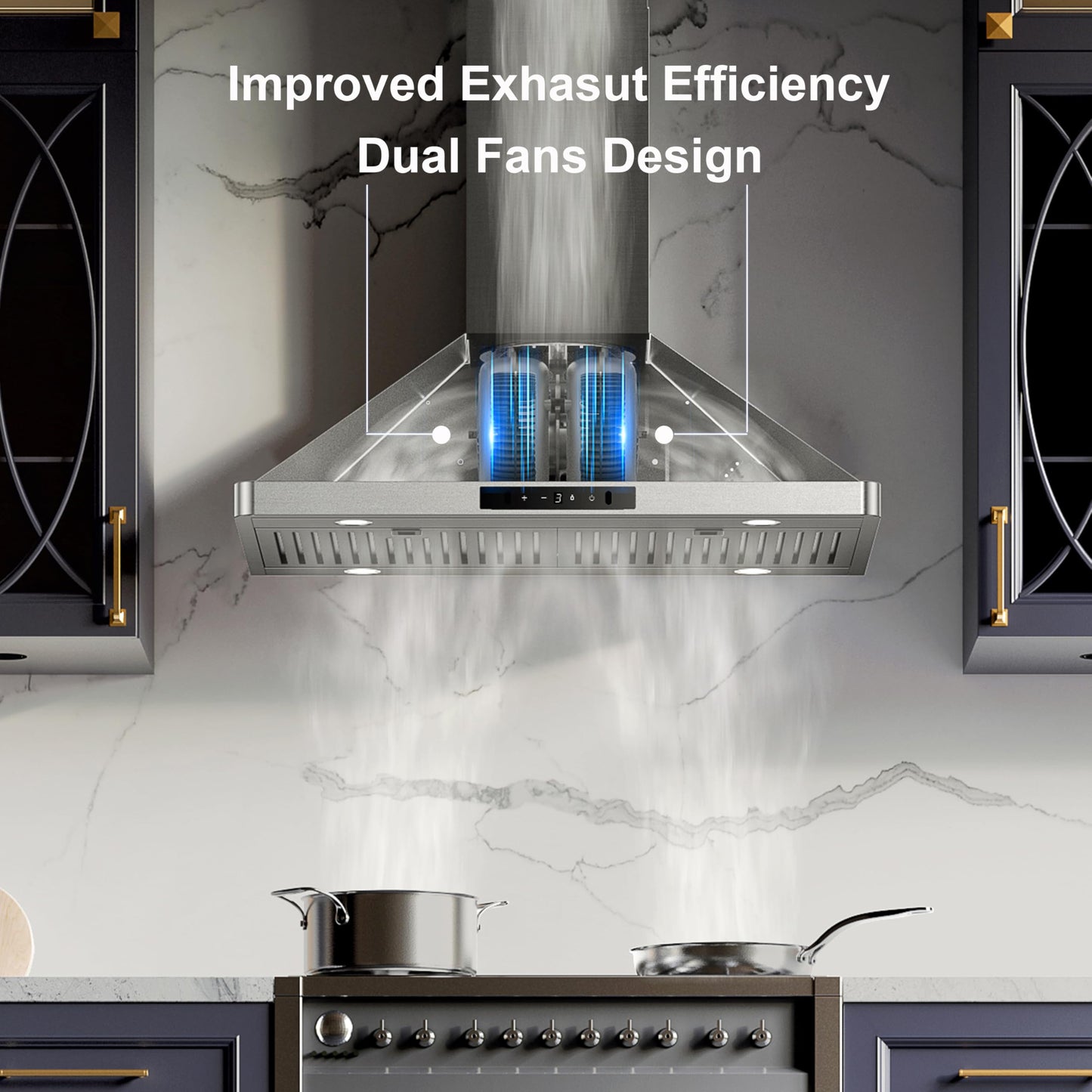 EVERKITCH Wall Mount 30inch Range Hood with 900CFM, Dual Fans, 3-speed Gesture Sensing & Touch Control, Ducted and Ductless Stainless Steel Kitchen Vent Hood with Permanent Baffle Filters