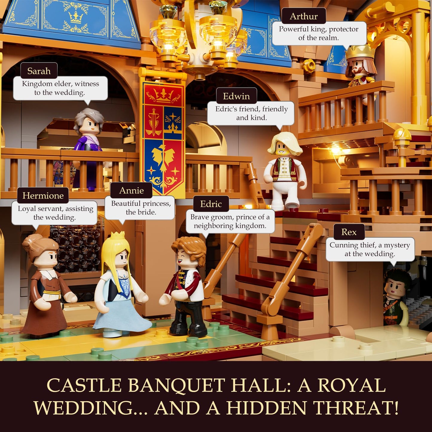 LUMIBRICKS Medieval Castle Banquet Hall Lighting Building Bricks Set - Middle Ages City Town Modular Collection Display Kit with Minifigures 3232 Pcs for Adults & Teens