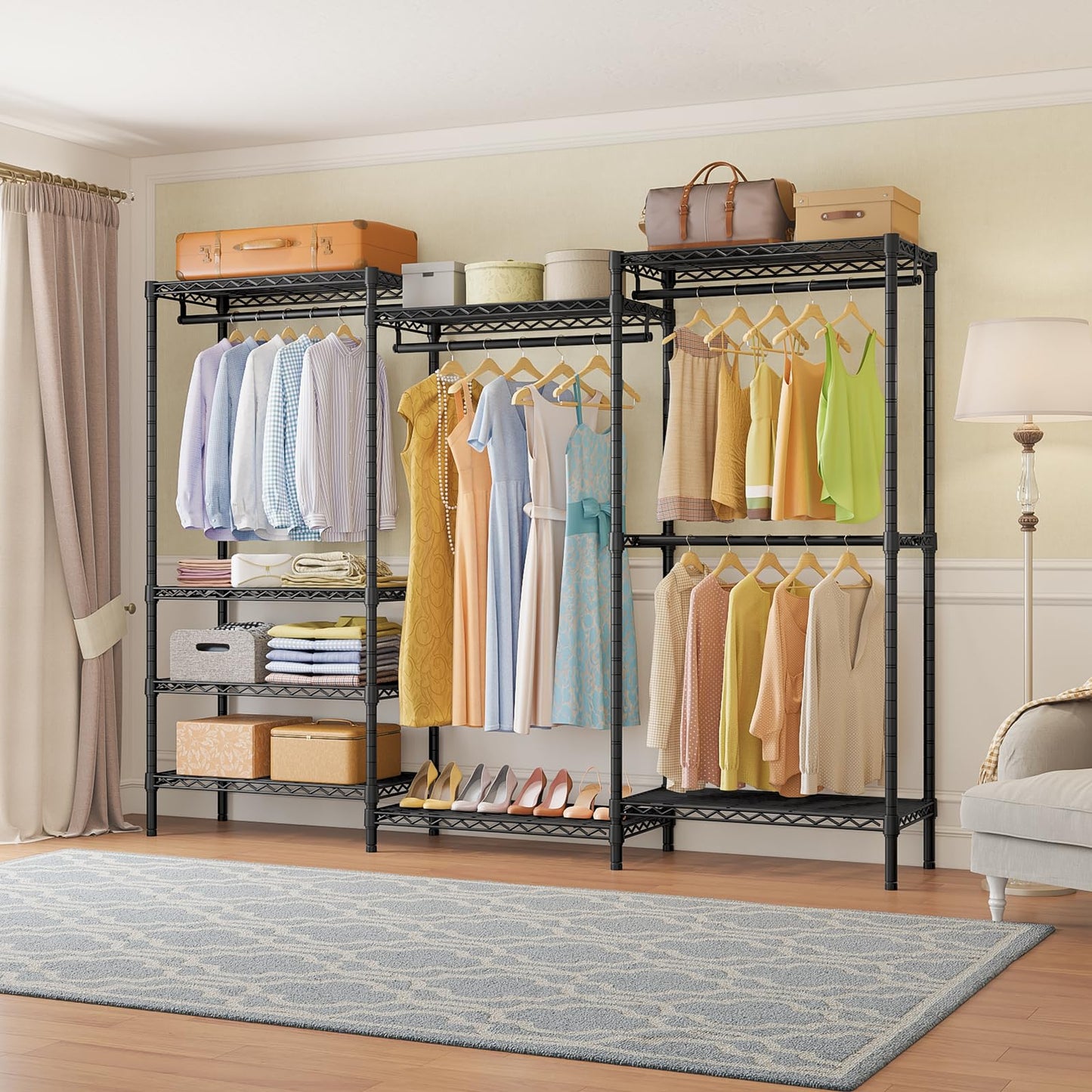 VIPEK V5 Plus Large Portable Closet Rack Freestanding Wardrobe Closet, Multi-Functional Clothes Rack Heavy Duty Metal Clothing Rack for Hanging Clothes, 85.4" L x 15.7" W x 76.4" H, Black