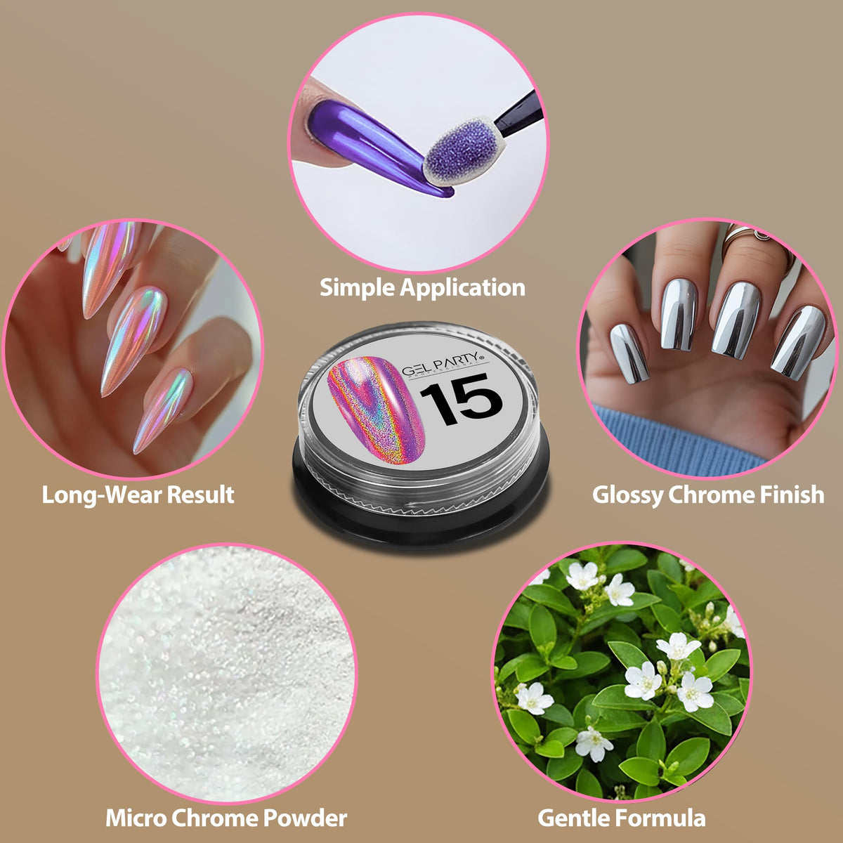 GELPARTY 16 Colour Chrome & Holographic Nail Powder Kit – Mirror-Effect Metallic Nail Art Pigment Set for UV/LED Gel Nails, Professional DIY Home Salon Finish