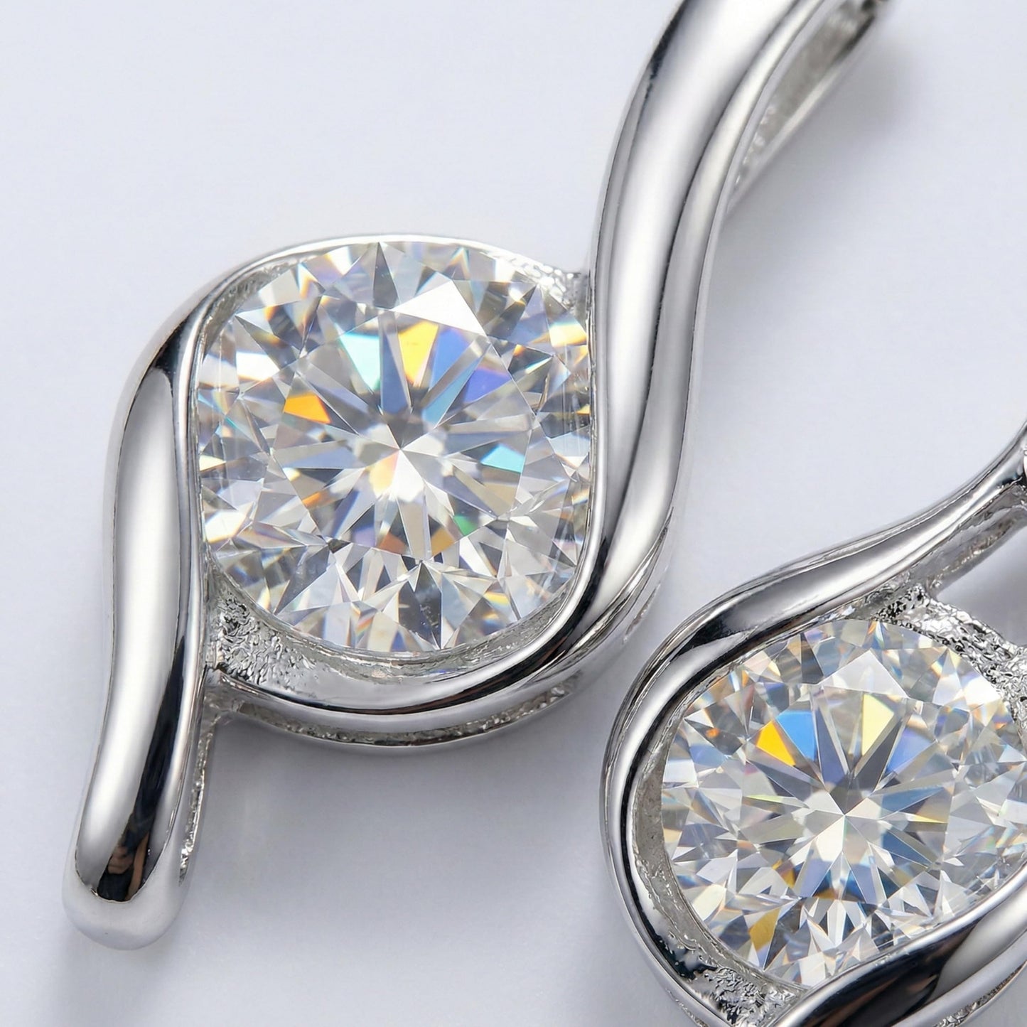 Exquisite Moissanite & 925 Sterling Silver Jewelry Set: Trendy European Design with Pendant (1 Carat, 1/4-inch, 6.5mm) and Earrings (Each: 0.5 Carat, 3/16-inch, 5mm) – Elegant Leather Gift Box Included (Silver Set)