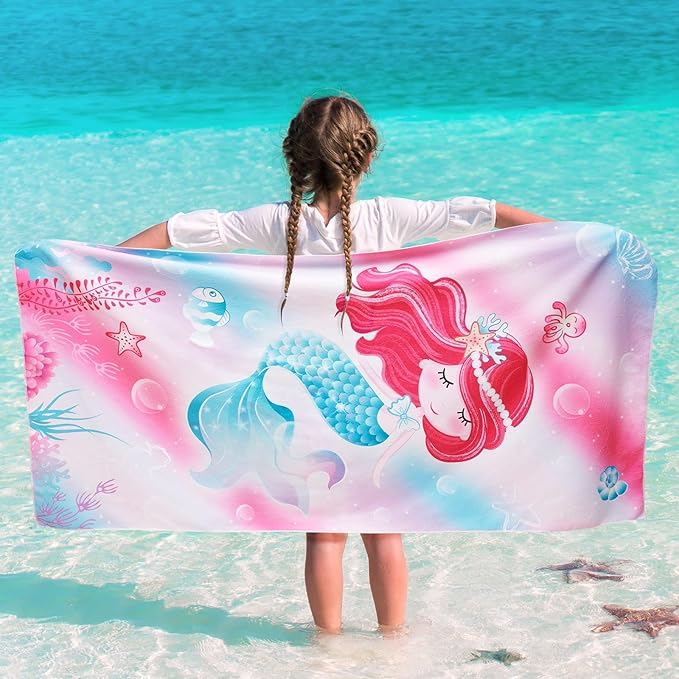 WERNNSAI Mermaid Kids Beach Towel - 30” x 60”Mermaid Sand Free Towels for Girls Quick Dry Swim Towel Beach Blanket Ultra Absorbent Light Beach Towels Travel Towel
