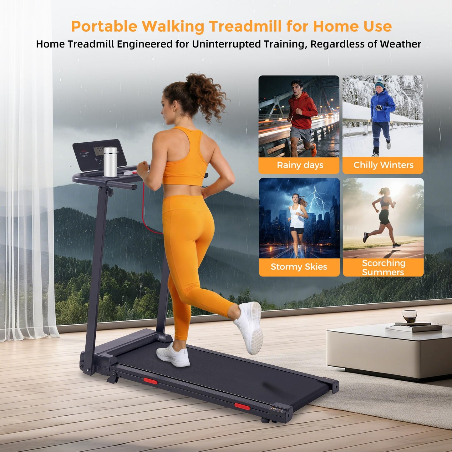 POTUPUS Walking Pad with Handle Bar, 0.6-10MPH Walking Pad Treadmill for Home Small, 3.5HP Portable Small Running Treadmill with Handles, Big Screen, 400LBS