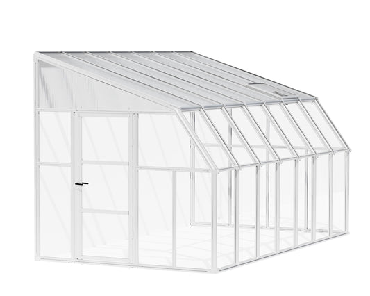 Palram Canopia Rion Sun Room 8 Ft. x 14 Ft. Solarium, Lean-to Greenhouse DIY Kit, Attach to House, Large Twin Wall Polycarbonate, 100% UV Protection for Porch, Patio Outdoors with Window Vent (White)