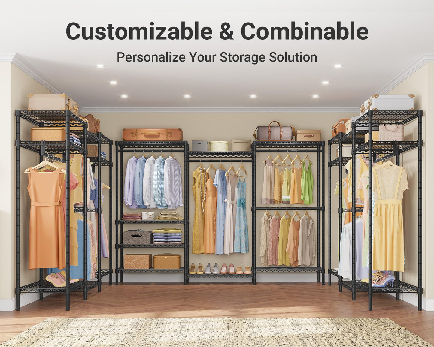 VIPEK V5 Plus Large Portable Closet Rack Freestanding Wardrobe Closet, Multi-Functional Clothes Rack Heavy Duty Metal Clothing Rack for Hanging Clothes, 85.4" L x 15.7" W x 76.4" H, Black
