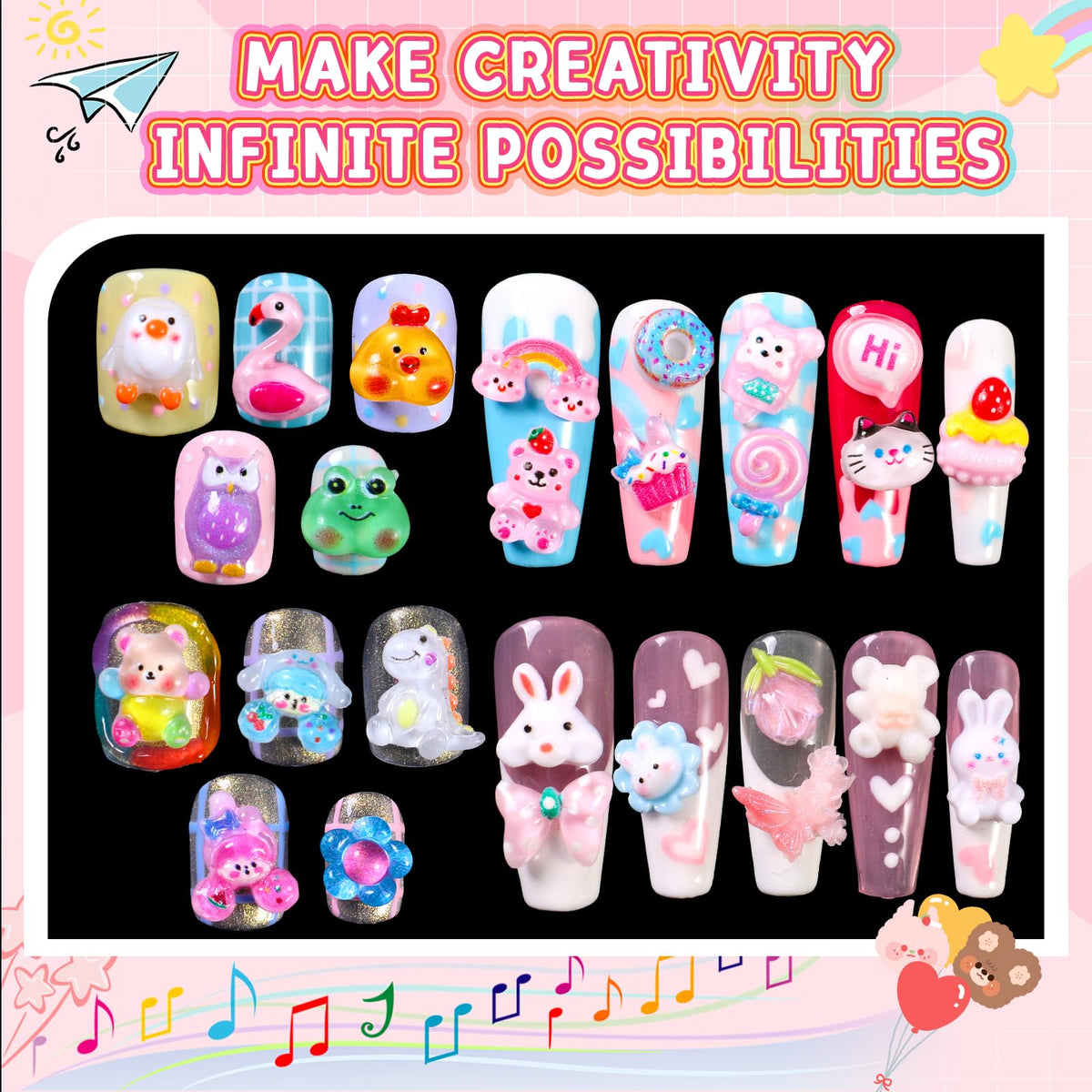 Cute 3D Nail Charms Dolphin Pineapple Food Panda Dinosaur Snail Cartoon Mix Jewelry Charms for Nail Art Design DIY Crafts Accessories Decorations (180)