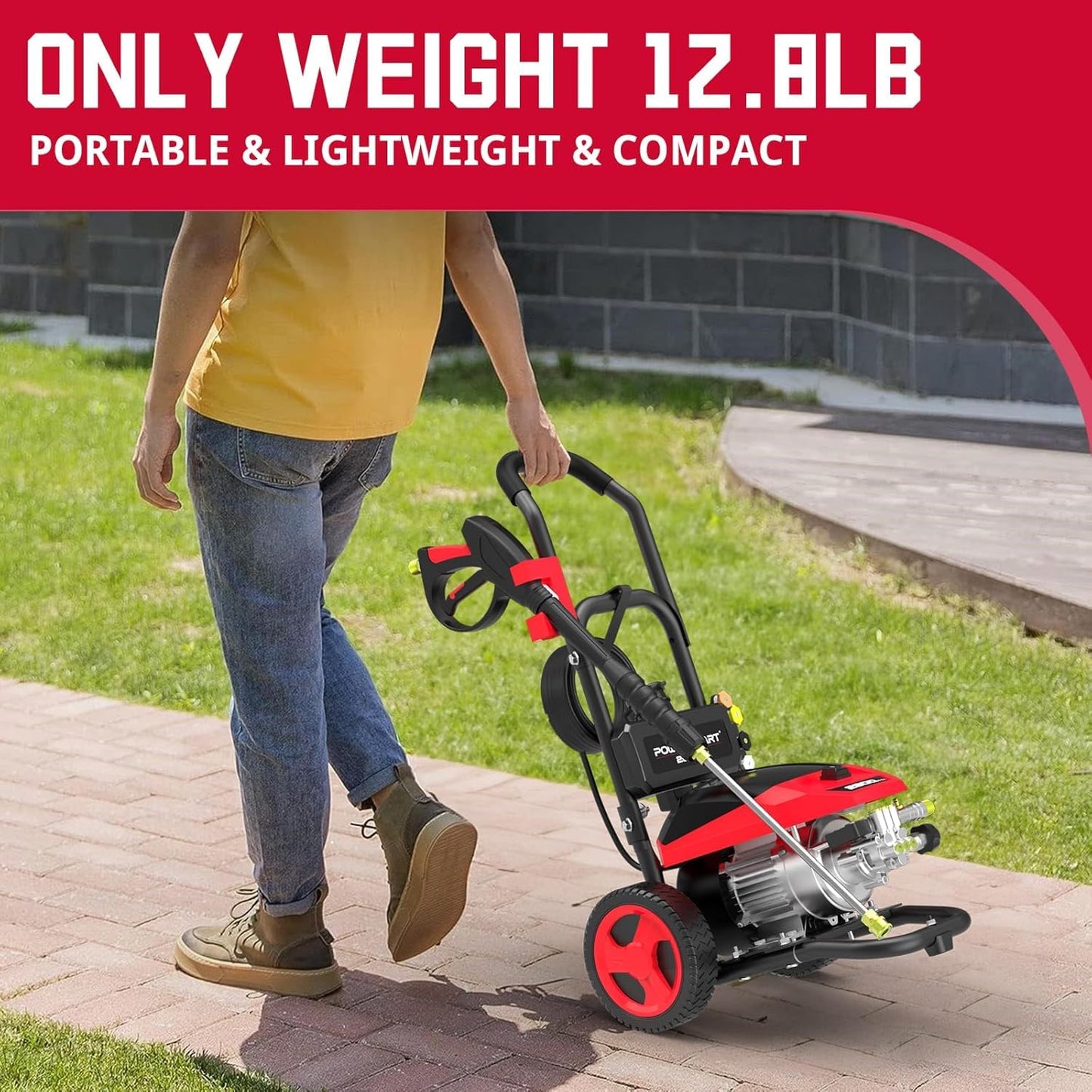 PowerSmart max 2600 PSI Electric Pressure Washer, 2.0 GPM 1600W with 27FT Hose, 35FT Power Cord, 5 Nozzles, and 1500ml Foam Cannon for Car, Patio, and Fence Cleaning